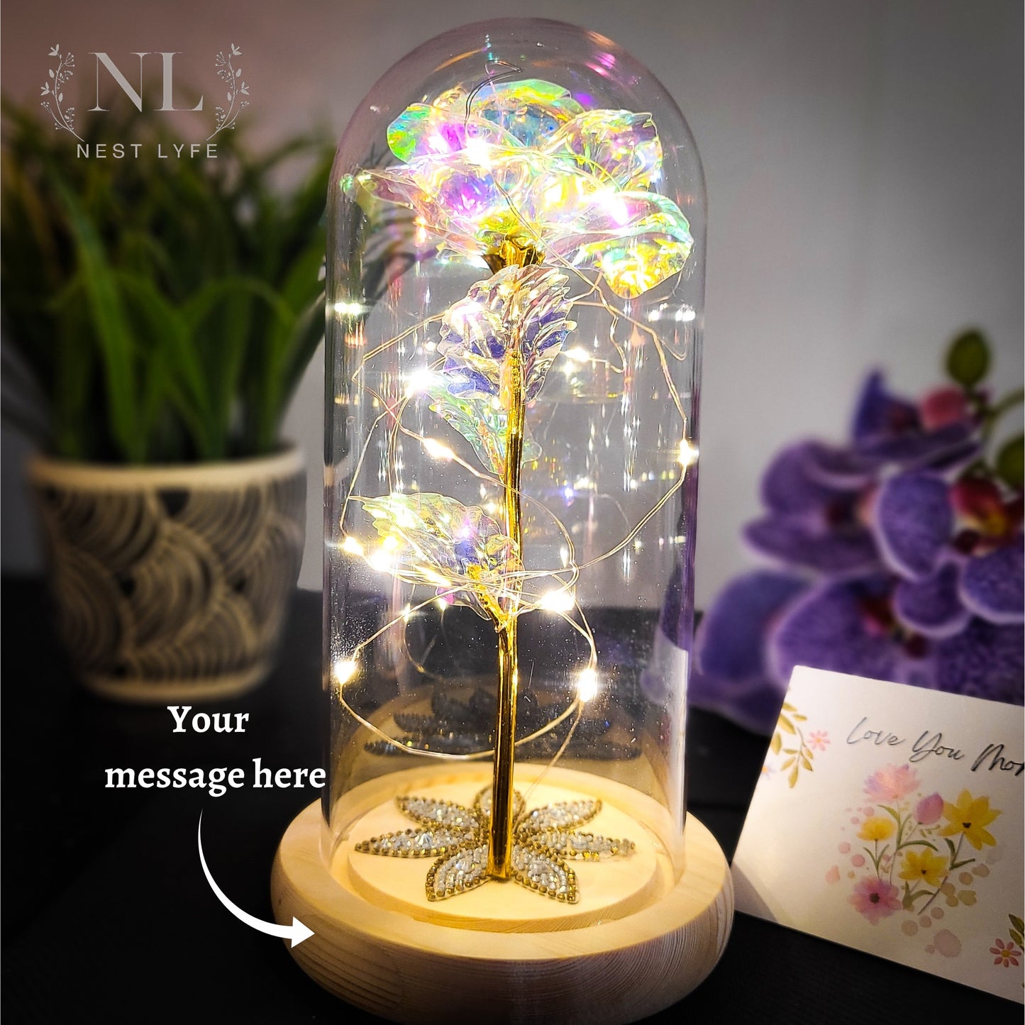 Glittering Stars Personalized Laser Engraved Rose