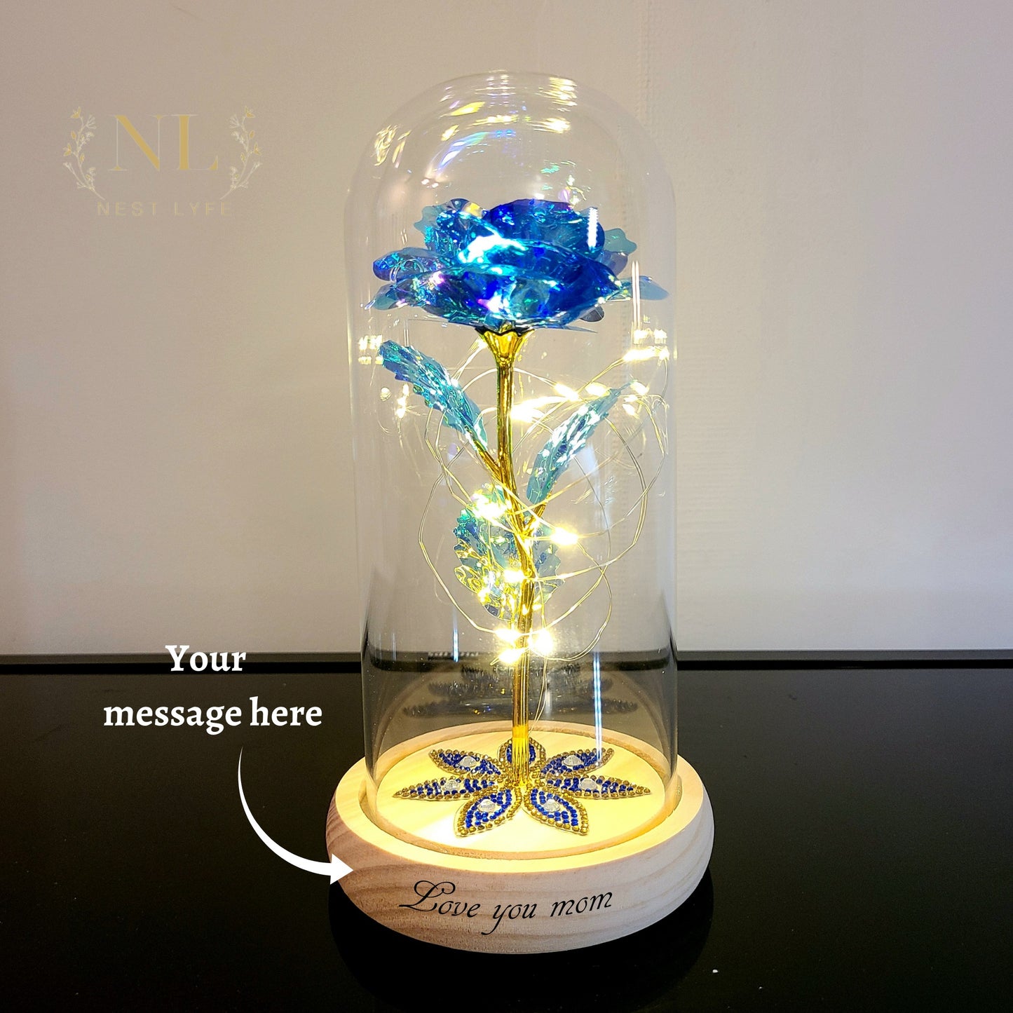 Glittering Stars Personalized Laser Engraved Rose