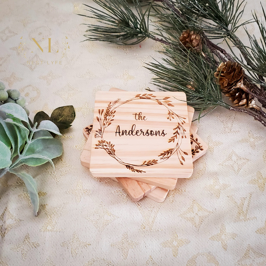Personalized Floral Wood Coasters