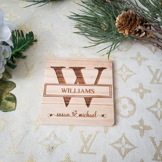 Personalized Rustic Monogram Wood Coaster