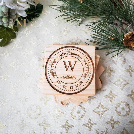 Personalized Classic Monogram Wood Coaster