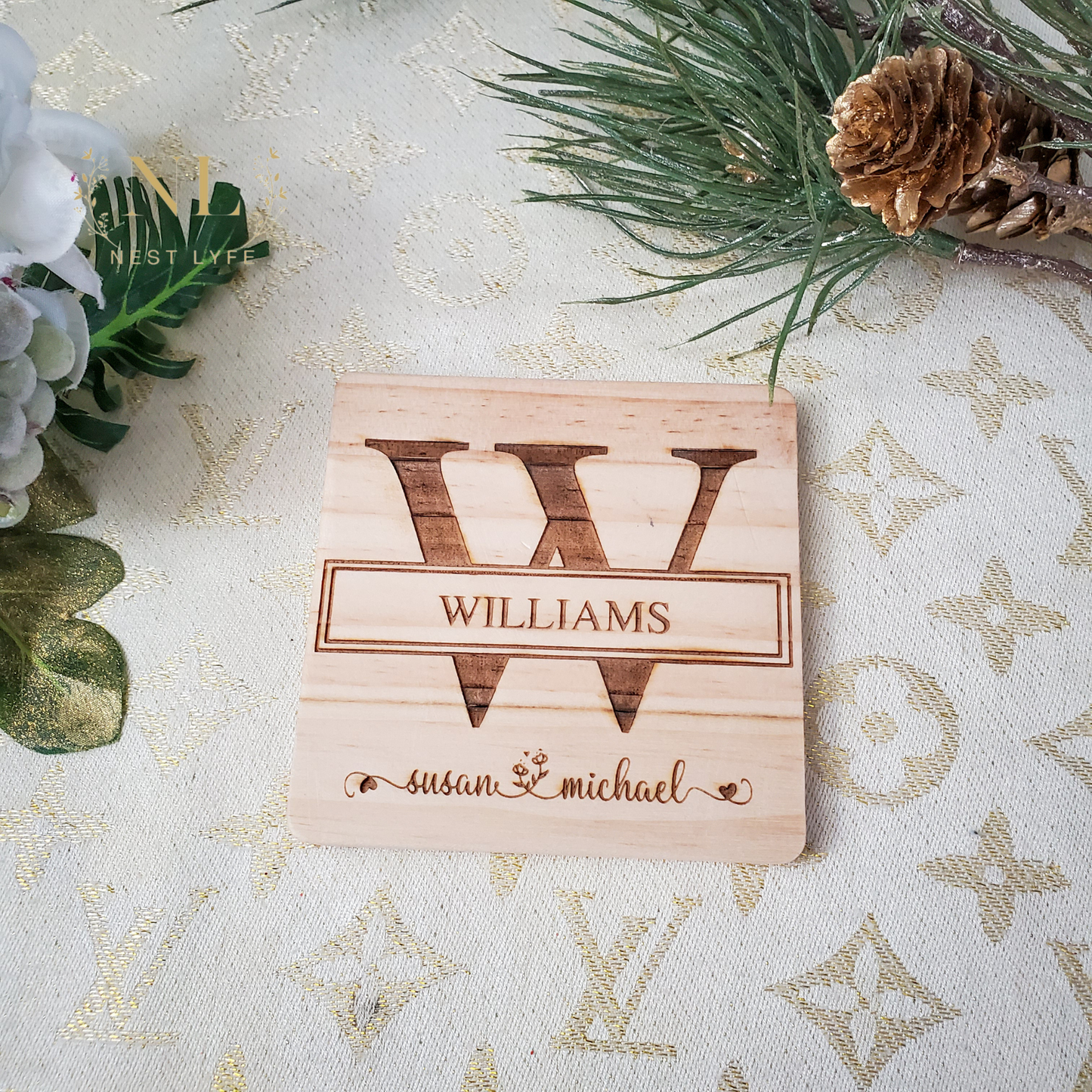 Personalized Rustic Monogram Wood Coaster