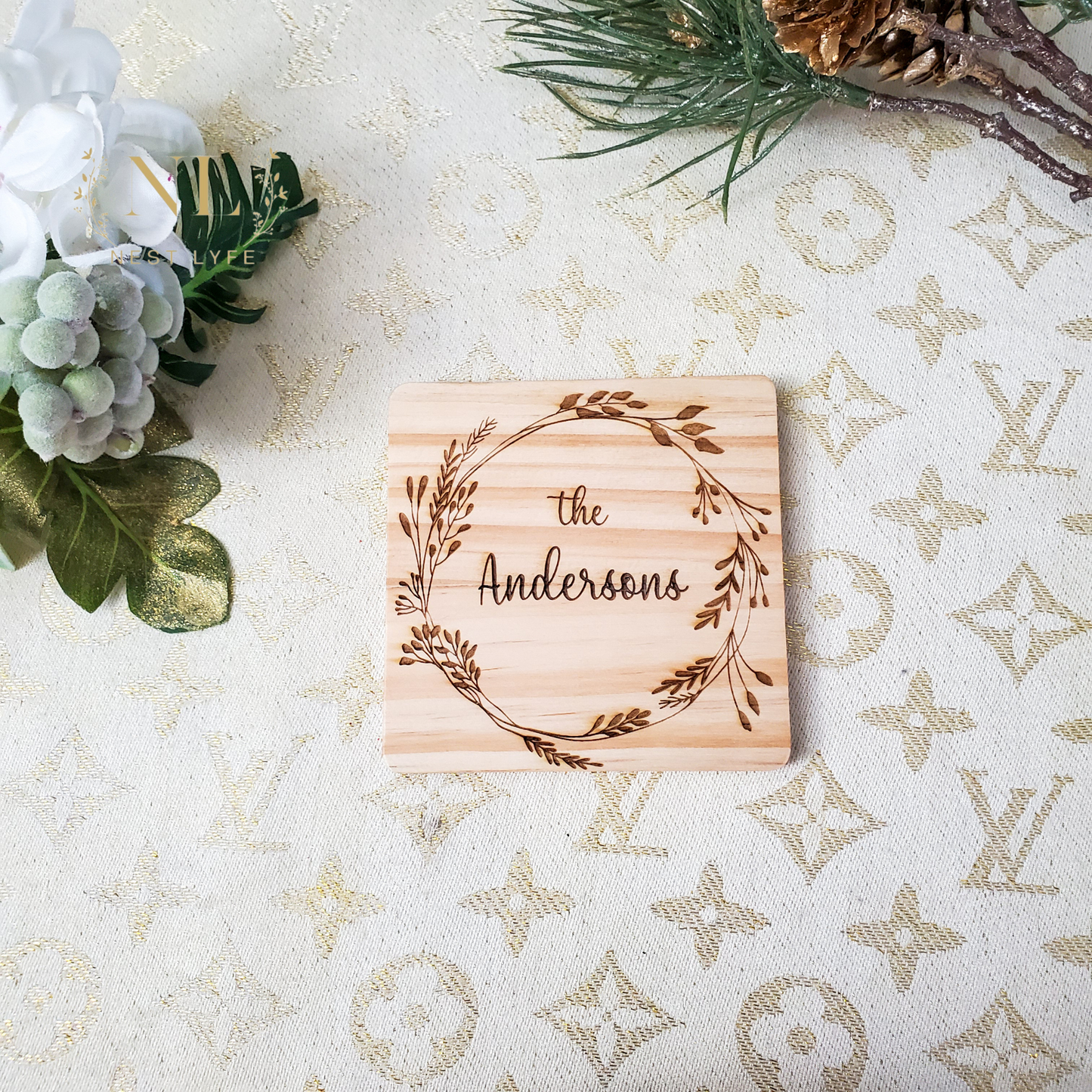 Personalized Floral Wood Coasters