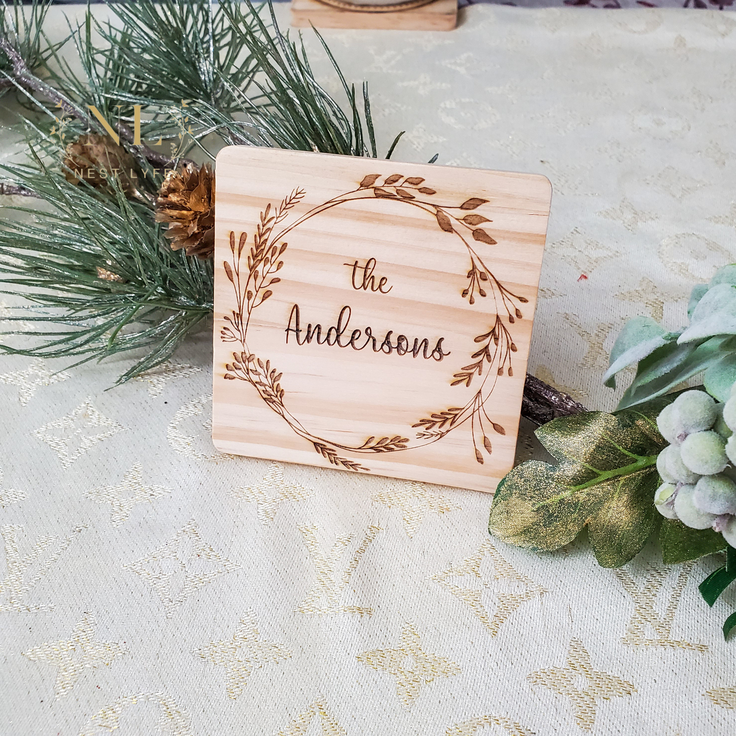 Personalized Floral Wood Coasters