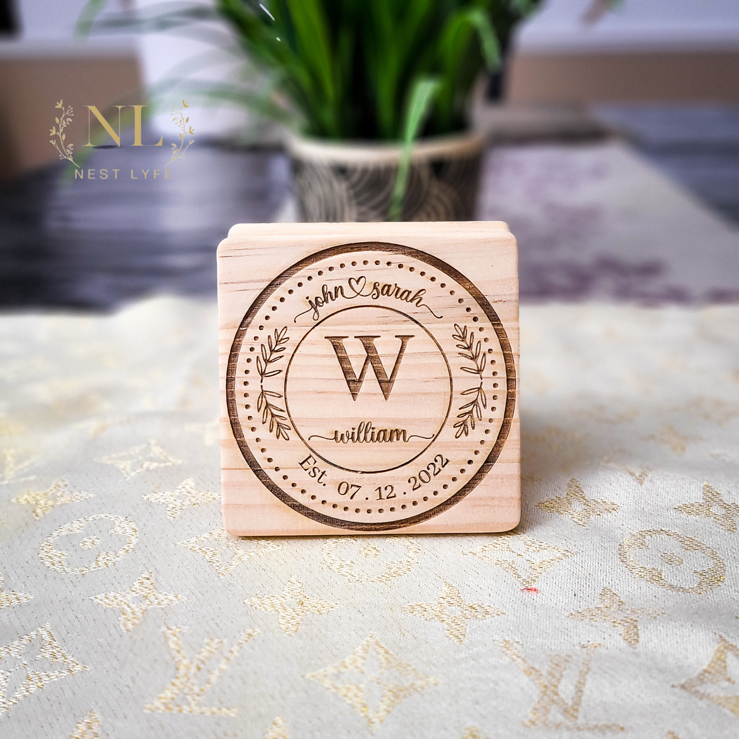 Personalized Classic Monogram Wood Coaster