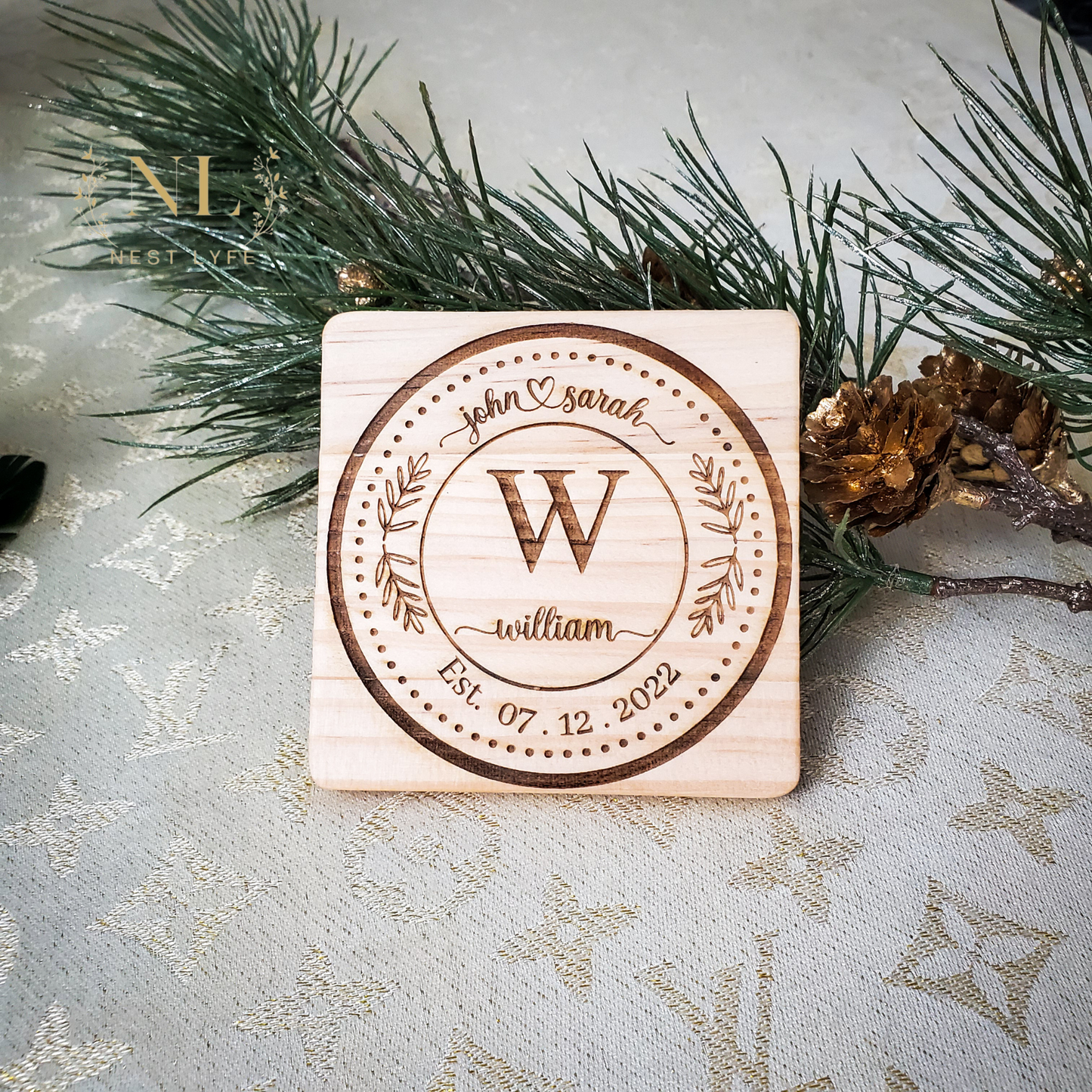 Personalized Classic Monogram Wood Coaster