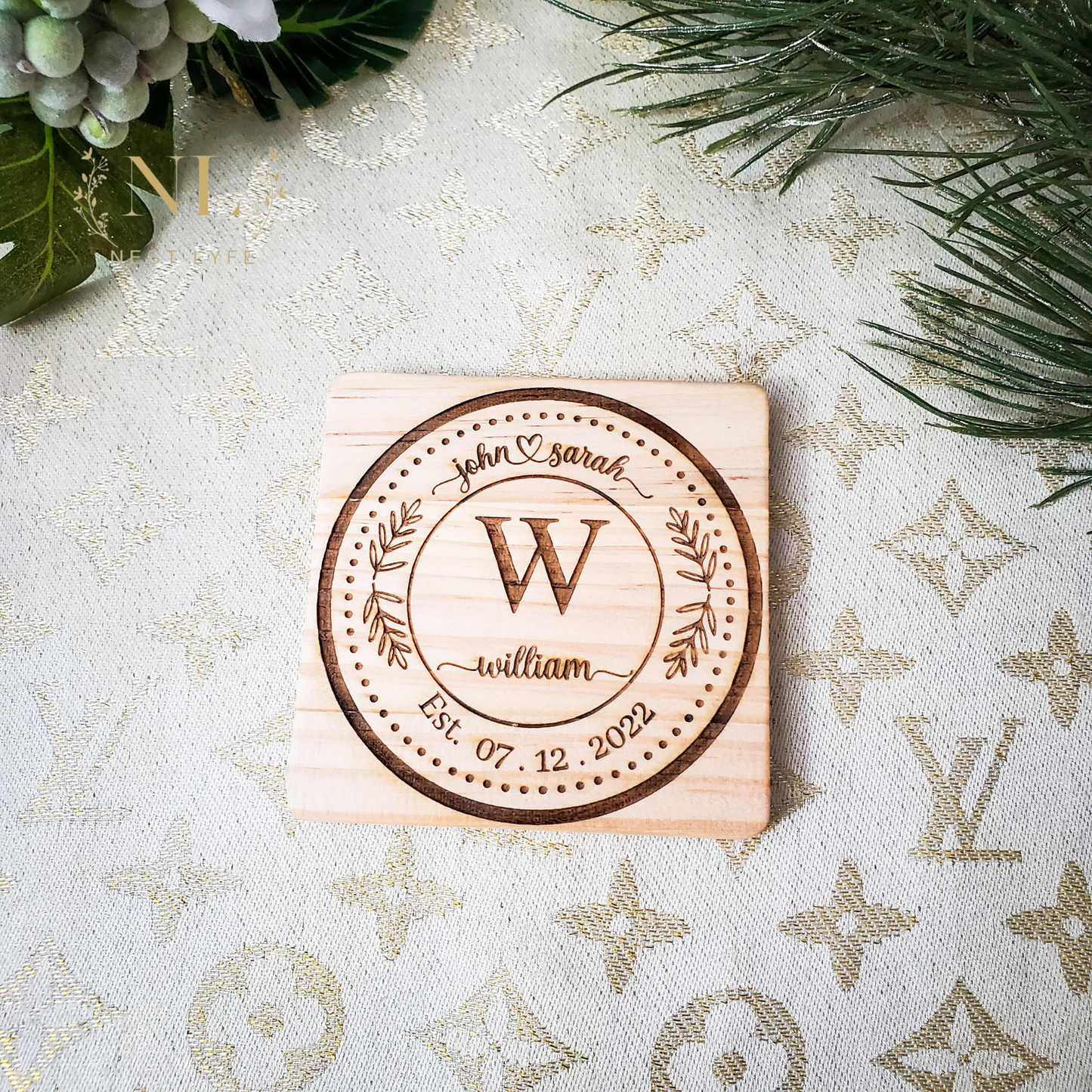 Personalized Classic Monogram Wood Coaster