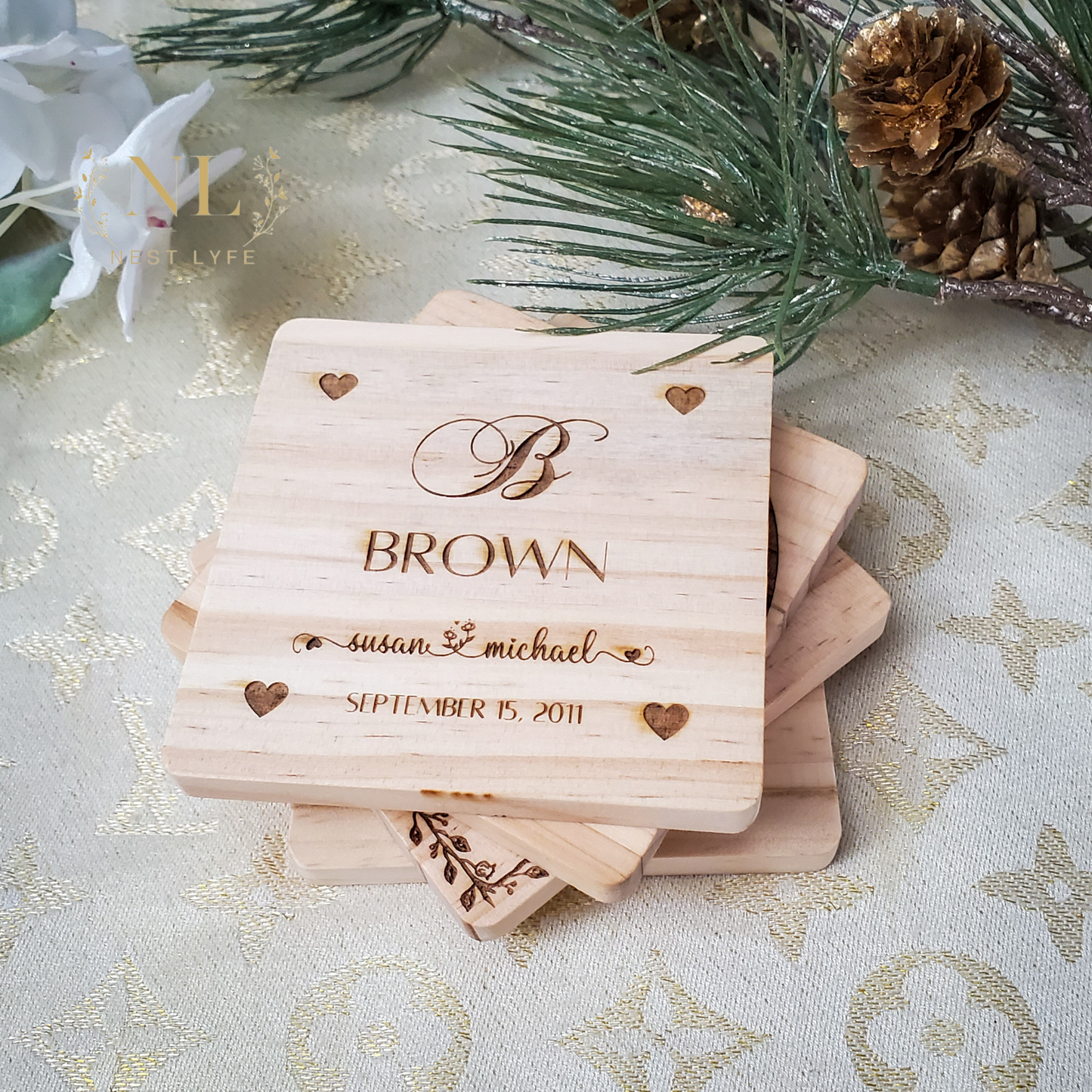 Personalized Cursive Elegance Wood Coaster